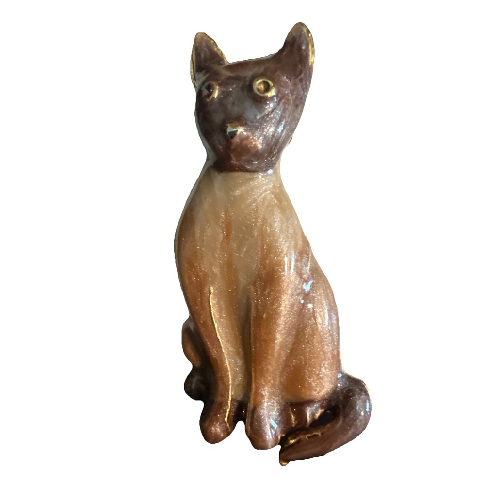 VINTAGE 1990'S ENAMELED SIAMESE CAT BROOCH PIN